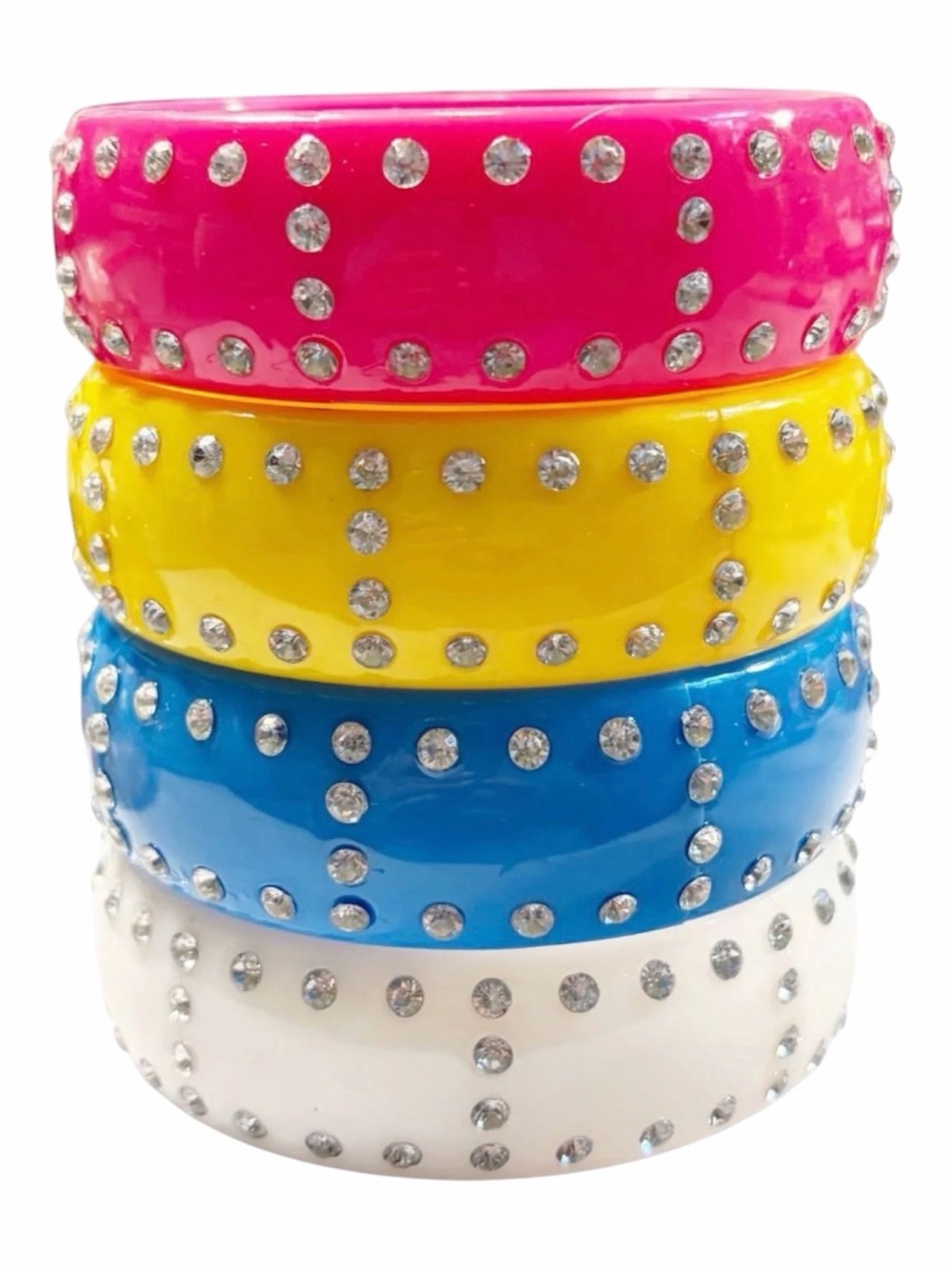 Rhinestone Accent Stackable Bangle Bracelets - Pink, Yellow, Blue, White